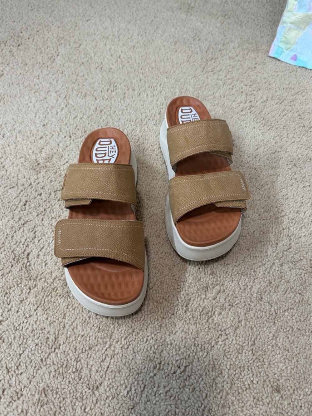 Hey Dude Womens Tan/Brown Double-Strap Comfort Slide Sandals